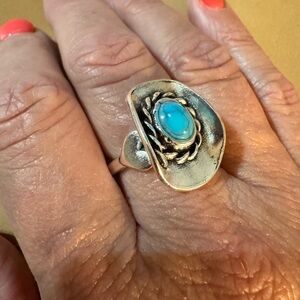 Silver Turquoise Cowboy Hat Ring